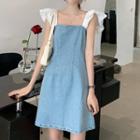 Cap-sleeve Denim A-line Dress
