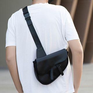 Faux Leather Saddle Crossbody Bag Black - One Size