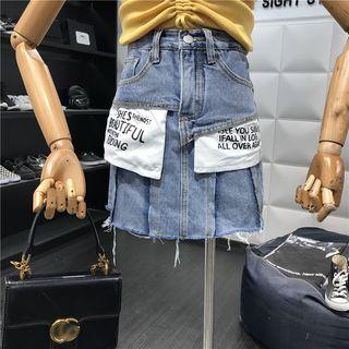 Lettering A-line Denim Skirt