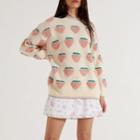 Long Sleeve Strawberry Embroidered Loose-fit Sweater