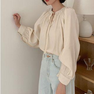 Puff Sleeve Blouse Light Beige - One Size