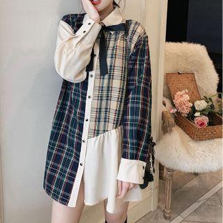 Plaid Panel Mini A-line Shirtdress