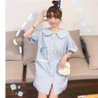 Puff-sleeve Frill Trim Buttoned Dress