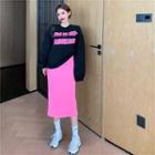 Lettering Sweatshirt / Midi Fitted Skirt