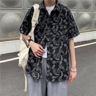 Short-sleeve Print Denim Shirt