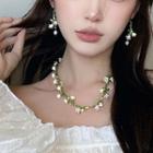 Flower Glaze Faux Pearl Dangle Earring / Necklace
