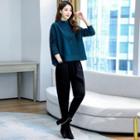 Set: Long-sleeve Mock-neck Top + Straight Leg Pants