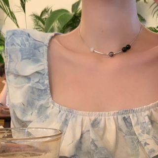 Bead Stainless Steel Choker Silver & Black - One Size