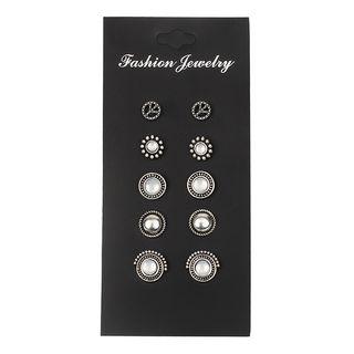Set Of 5: Stud Earring Set Of 5 - Silver & White - One Size