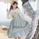 Set: Long-sleeve Midi A-line Dress + Belt