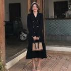 Double-breasted Pleated Midi Chiffon Blazer Dress
