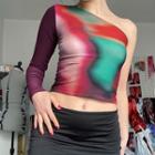 Color-block Cold-shoulder Long-sleeve Crop Top