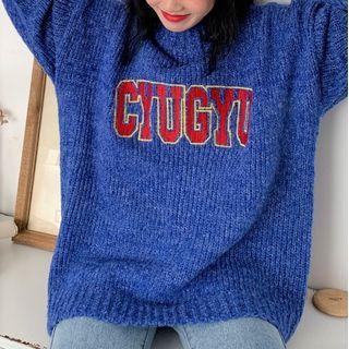 Long-sleeve Turtleneck Lettering Knit Sweater