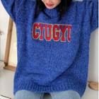 Long-sleeve Turtleneck Lettering Knit Sweater
