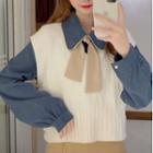 Long-sleeve Blouse / Plain Sweater Vest