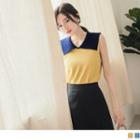Sleeveless Contrast Collar Plain Top