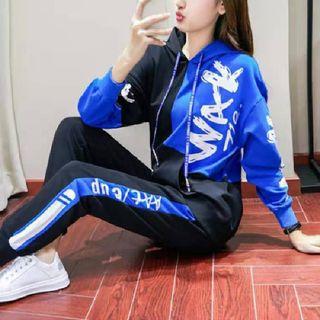 Set: Lettering Paneled Hoodie + Sweatpants