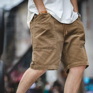 Drawstring Corduroy Straight-leg Shorts