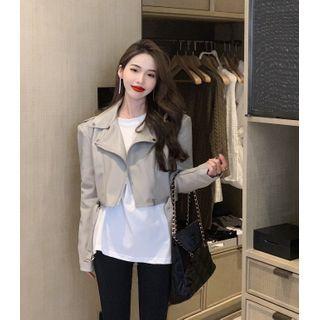 Faux Leather Biker Jacket / Long-sleeve T-shirt / Skinny Pants