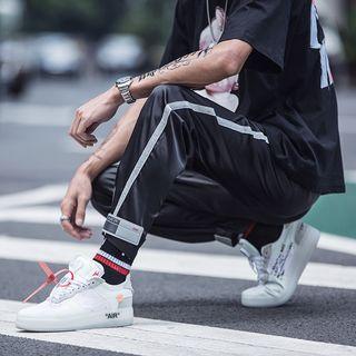 Contrast Trim Jogger Pants With Adhesive Tabs
