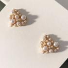 Faux Pearl Ear Stud 1 Pair - Silver - Faux Pearl - White - One Size