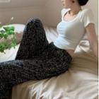 Short-sleeve Fitted T-shirt / Print Wide Leg Pants