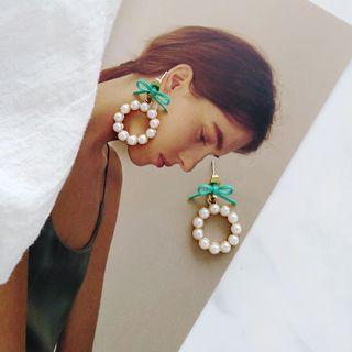 Bow Faux Pearl Mini Hoop Earring
