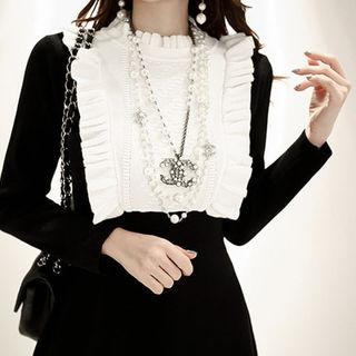 Color-block Ruffle-trim Knit Dress