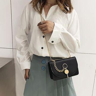 Faux Leather Magnetic Lock Satchel With Crossbody Strap