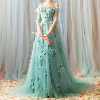 Floral Applique Off-shoulder A-line Evening Gown