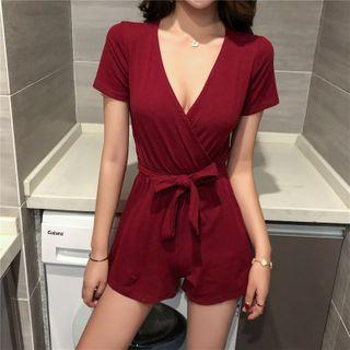 Short Sleeve V-neck Playsuit