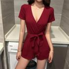 Short Sleeve V-neck Playsuit