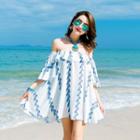 3/4-sleeve Off Shoulder A-line Mini Beach Dress
