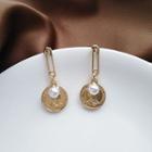 Faux Pearl Coin Drop Earring 1 Pair - S925 Silver Needle - Stud Earrings - Gold - One Size