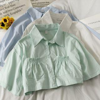 Pocket-details Drawstring Crop Shirt
