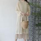Long-sleeve Knit Midi Dress / Spaghetti Strap Dress