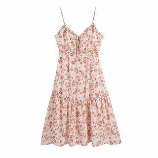 Spaghetti-strap Paisley Print Midi A-line Dress
