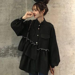 Frilled Trim Shirt / Striped Long-sleeve T-shirt