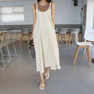 Spaghetti-strap A-line Linen Blend Dress