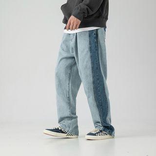 Wide-leg Color-block Jeans