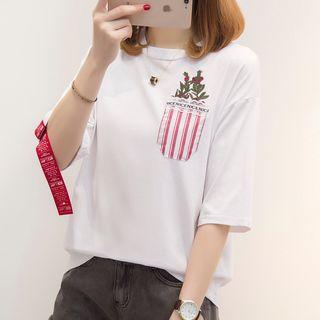 Embroiderd Elbow-sleeve T-shirt