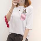 Embroiderd Elbow-sleeve T-shirt