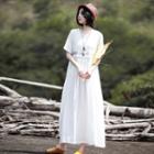 Short-sleeve Embroidered A-line Maxi Dress