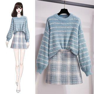 Set: Striped Sweater + Plaid Mini A-line Dress