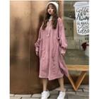 Puff-sleeve Frill Trim Midi Hoodie Dress