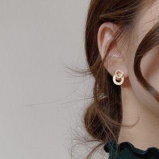 925 Sterling Silver Rhinestone Hoop Earring 1 Pair - Gold - One Size