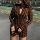 Long-sleeve Floral Print Button-up Romper