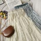 Mesh Ruffle Pleated A-line Skirt