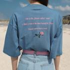 Elbow-sleeve Lettering T-shirt Rose Blue - One Size