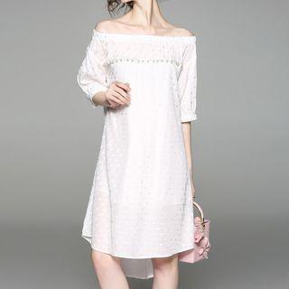 Faux Pearl Off-shoulder A-line Dress